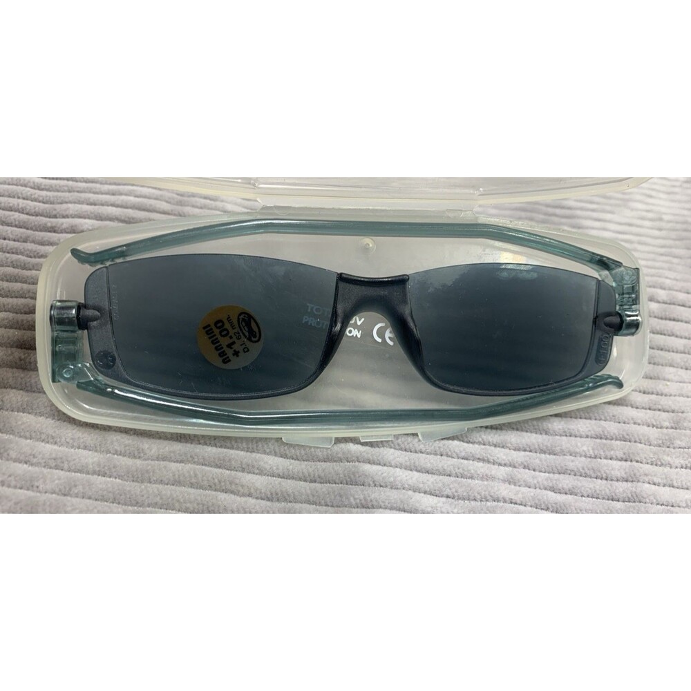 Nannini Compact Folding Reading Sunglasses +1.00 Teal Blue UV Italy w/ Case